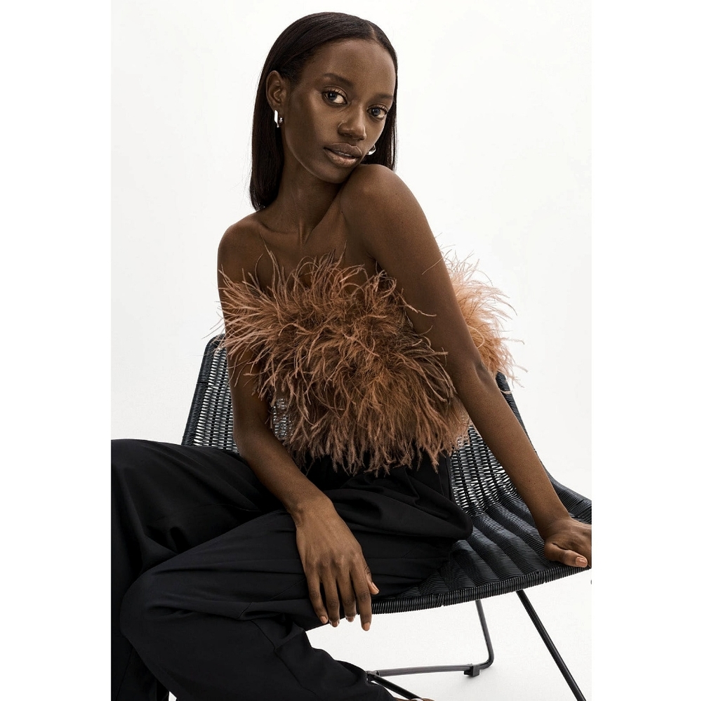 Lamarque Zaina Ostrich Feather Crop Bustier Top - Picture 14 of 14